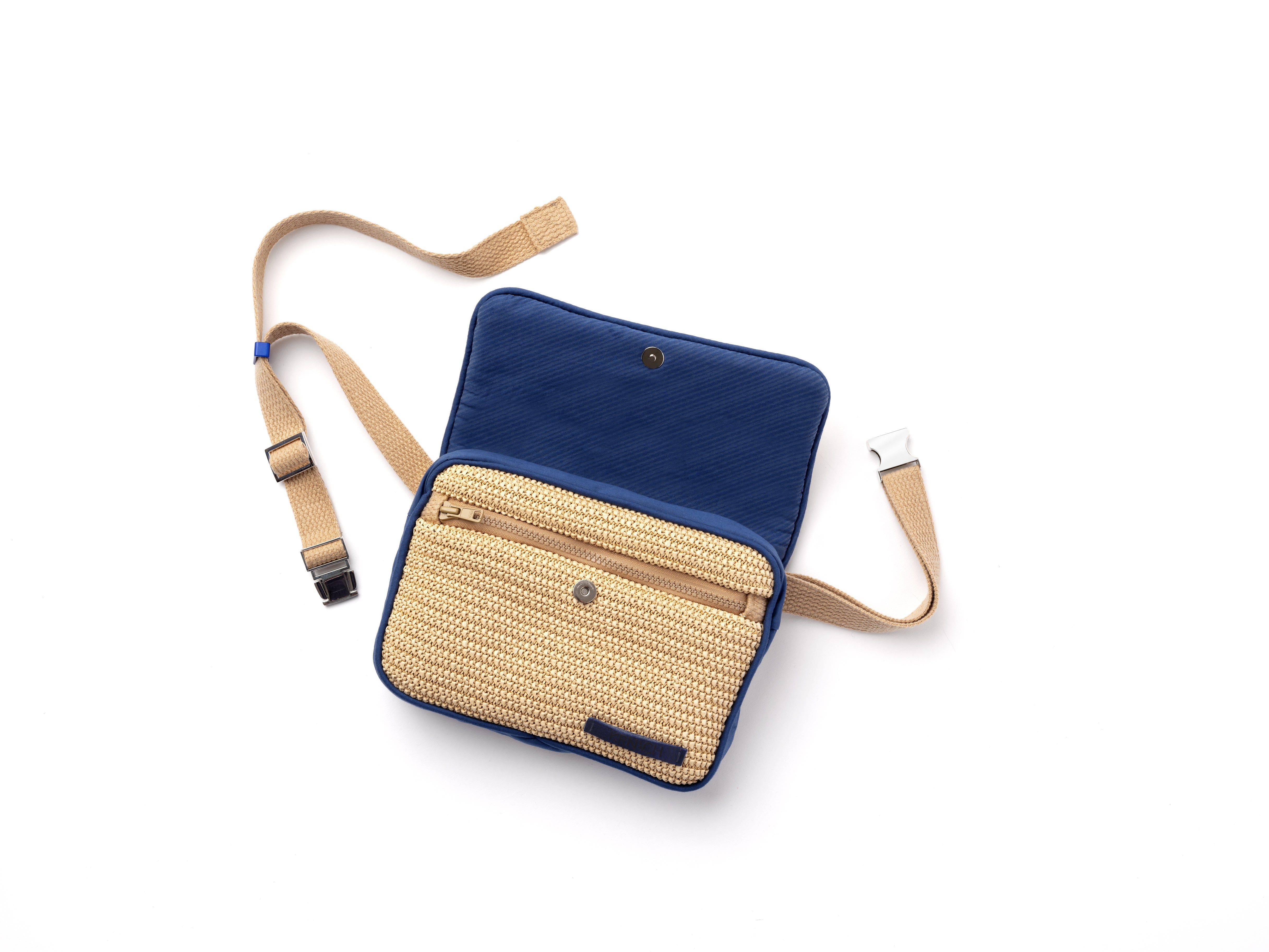 Belt Bag   Capri Krnach  Eco  Sustainable Fashion Bag Raffia Beige  Blue