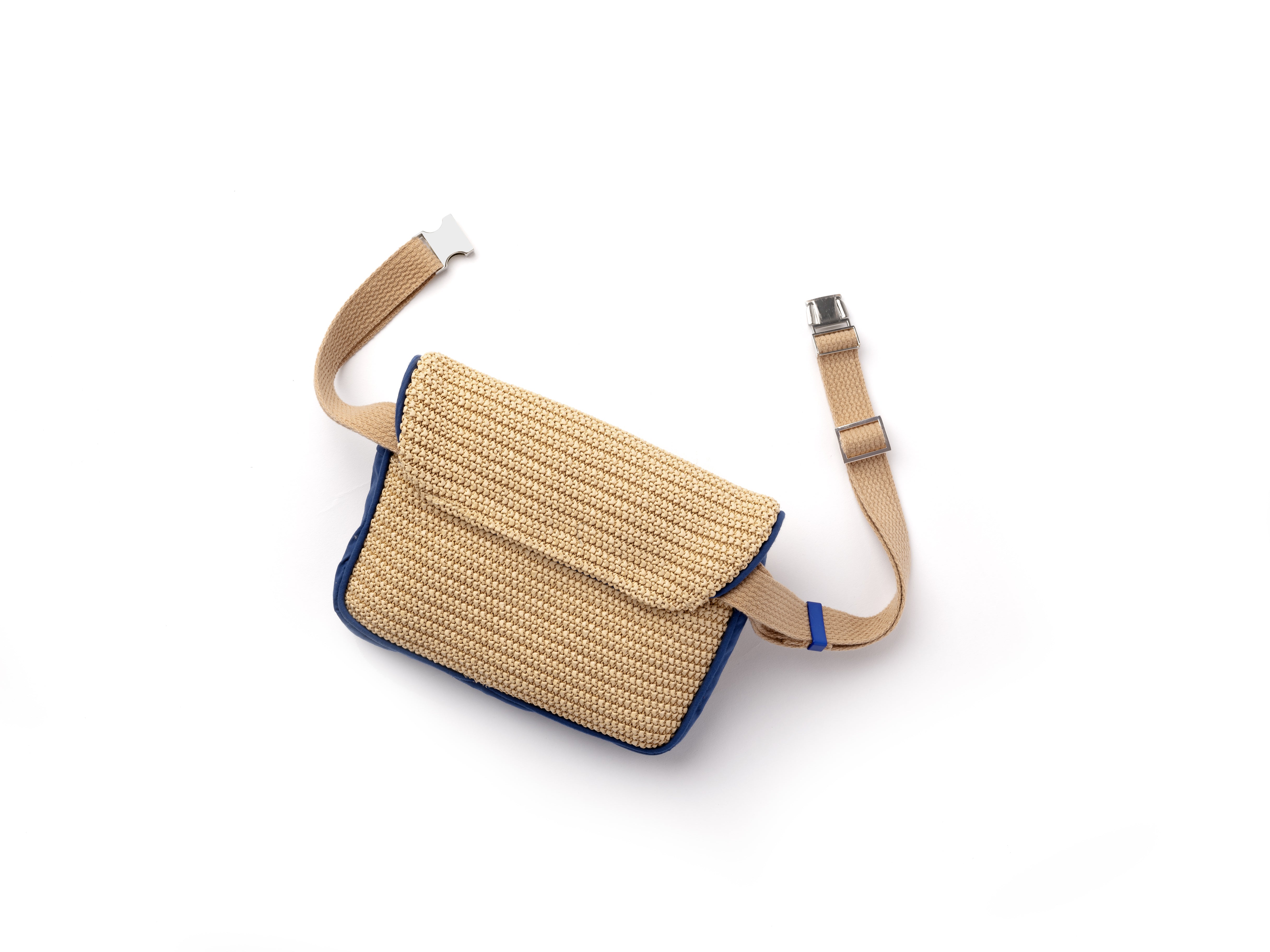 Belt Bag   Capri Krnach  Eco  Sustainable Fashion Bag Raffia Beige  Blue